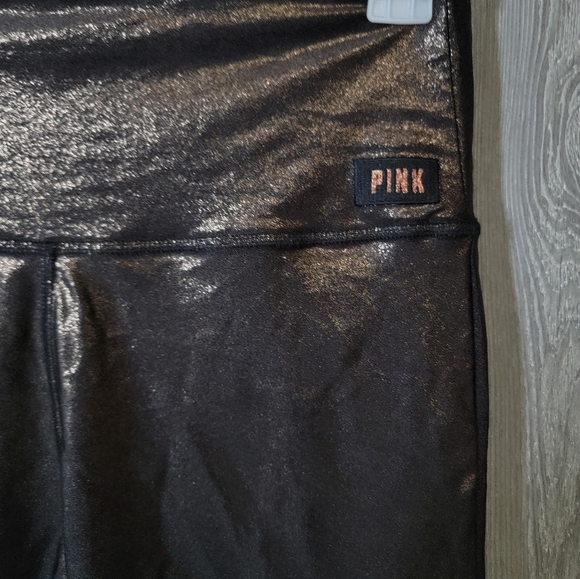 PINK Victoria's Secret Metallic Rose Gold And Sheer Black Leggings - Picture 2 of 5